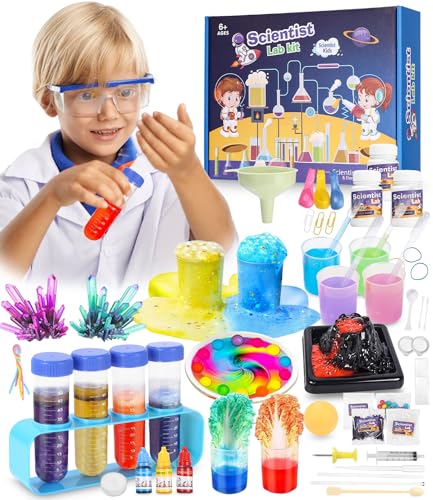 LEAZZLE 60+ Wissenschaft Experimente Kit für Kinder Alter 6-8-12,STEM Aktivitäten Wissenschaftler Spielzeug Geschenke für Jungen Mädchen Chemie Set,Kristalle Züchten,Regenbogenregen,Vulkanausbruchs von LEAZZLE