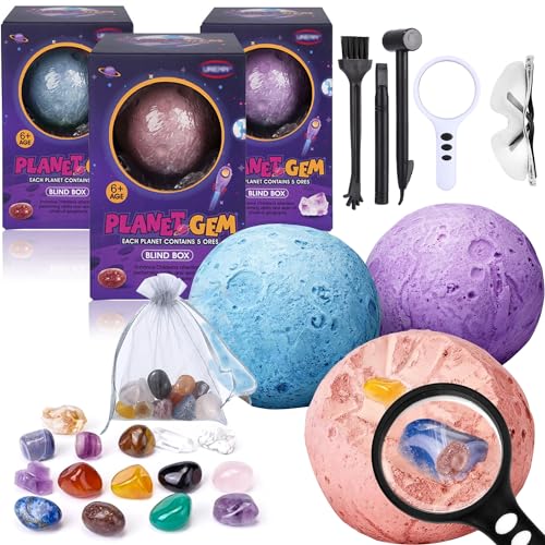 LEAZZLE Excavation Set for Children from 6 Years, Gemstones Excavation Set with 15 Natural Gemstones and Crystals, Mineralogy Toy, Geology, Archaeology, Gift for Boys and Girls, 3 Pieces von LEAZZLE