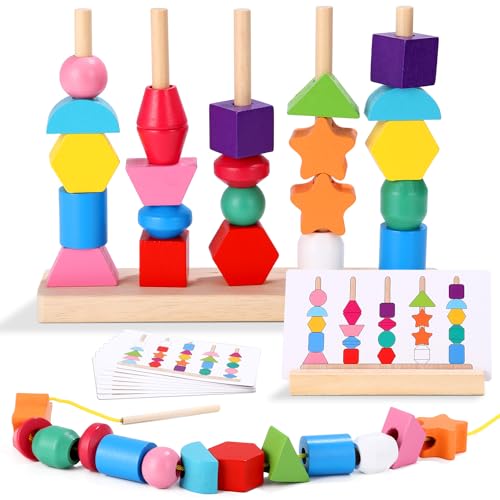 LEAZZLE Montessori Spielzeug ab 3 4 5 Jahre,2 in 1 Holzspielzeug Sortierspiel Spielzeug für Kinder, Holz Stapelspiel Feinmotorik Motorikspielzeug Lernspiele Geschenk für Baby Junge Mädchen von LEAZZLE