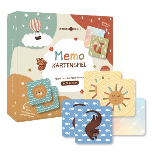 Lebenskompass® Memo Spiel für Kinder Liebevolles Merkspiel ab 3 Jahren Lernspielzeug für Konzentration - 48 Karten von LEBENSKOMPASS