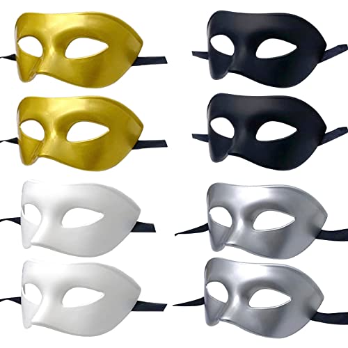 LECMACY 8 Stück Venezianische Masken für Damen und Herren, halbes Gesicht für Mardi Gras Motto Party, Einheitsgröße (2 x B + G + S) von LECMACY