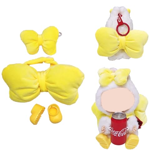 3-teiliges Puppenzubehör-Set mit Stirnband, Schleife und Mini-Schuhen für Puppe, Verkleidungszubehör für 17 cm große Puppe, Mini-Kostüm-Zubehör für Puppe, (ohne Puppe, keine Flasche), Gelb von LECOYOYO