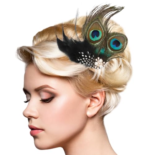 LECTNORE Kopfbedeckung aus Pfauenfedern mit Strassbesatz – Haarspange im Vintage-Stil der 1920er Jahre für Damen, Karnevalskostüm-Accessoire, Cocktailparty-Verkleidung (Stil A) von LECTNORE