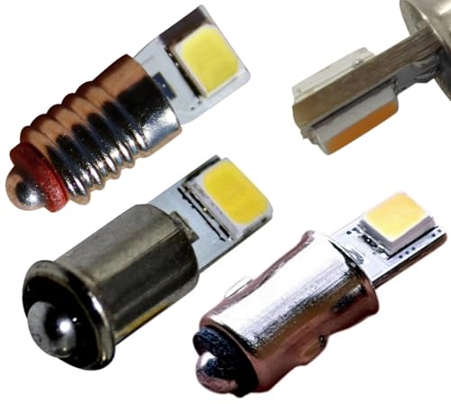 9X LED Leuchtmittel 10-24V MS4 / BA5S / E5.5 Fassung weiß Modellbahn Volt Glühbirne AC DC bei ca. 30 Lumen (kaltweiß, BA5S) von LED-Mafia