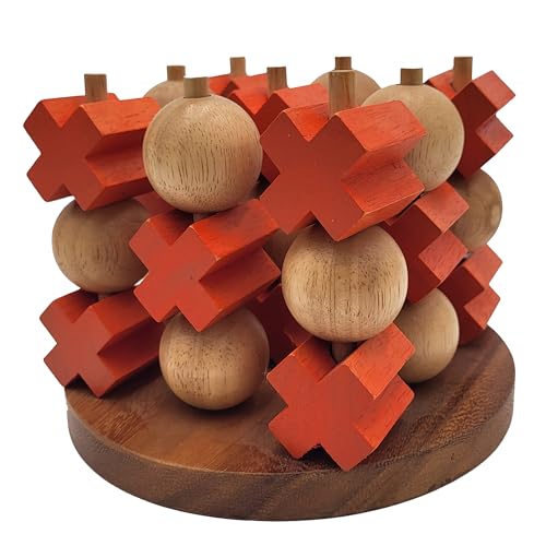 LEDELIRANT Tic Tac Toe 3D aus Akazien- und Gummibaumholz – Morpion handgefertigt für Kinder und Erwachsene – nachhaltiges Spiel – natürliche Dekoration – originelle Geschenkidee (groß) von LEDELIRANT