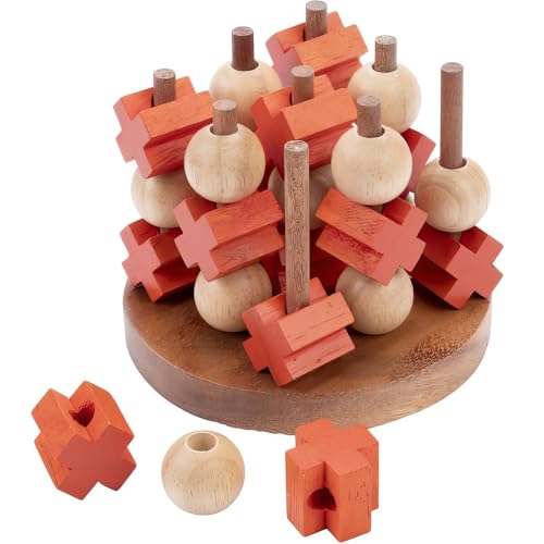 LEDELIRANT Tic Tac Toe 3D aus Akazien- und Gummibaumholz – Morpion handgefertigt für Kinder und Erwachsene – nachhaltiges Spiel – natürliche Dekoration – originelle Geschenkidee (mittel) von LEDELIRANT