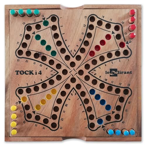 Le Délirant® Toc Spielset, Farbe oder Tock Version von 2 bis 4 Spielern, 19 x 19 cm, Gesellschaftsspiel aus massivem Holz, umweltfreundlich, einfache Aufbewahrung, wiederverschließbare Box von LEDELIRANT