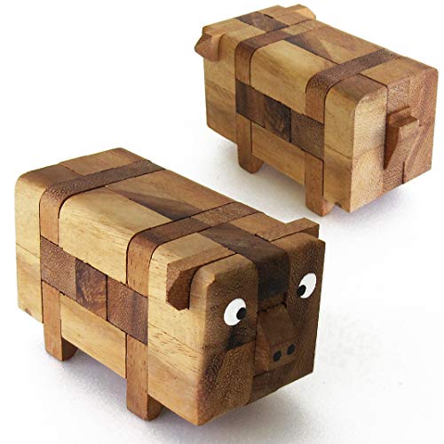 Pig Puzzle Le Casse de Schweine. Puzzle aus Massivholz mit Schwierigkeitsgrad 2/6. Französische Marke Le Délirant® CE-Norm – zerlegen und dann die 13 Teile des Schweins ab 8 Jahren wieder aufbauen. von LEDELIRANT