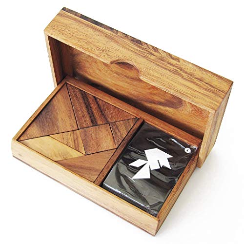 TANGRAM Double – ab 6 Jahren für 1 bis 2 Spieler, Kopf aus Massivholz nach CE-Normen, französische Marke Le Délirant, ein Puzzle mit mehr als 64 Figuren zum Realisieren. Reisespiel. von LEDELIRANT