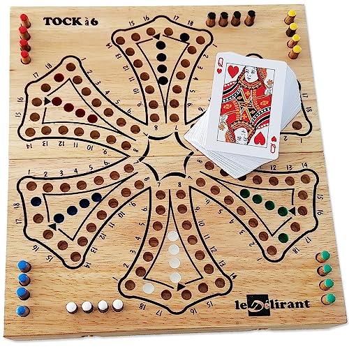 TOC TOC TOCK-Spiel mit 6 Stück, aus massivem Gummibaumholz, handgefertigt, umweltfreundlich, französische Marke, 28 x 25 cm, Familienspiel für 6 Spieler, mit wiederverschließbarer Schachtel, von LEDELIRANT