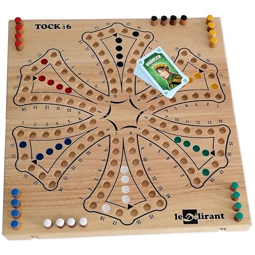 Toc oder Tock XL 40 x 40 cm, Luxus, für 2 bis 6 Spieler, ab 6 Jahren, Gesellschaftsspiele aus massivem Gummibaumholz, umweltfreundliche Handarbeit, CE-Normen, Marke Le Délirant®, wiederverschließbar. von LEDELIRANT