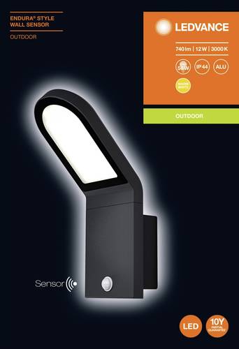 LEDVANCE ENDURA® STYLE WALL L 4058075214170 LED-Außenwandleuchte mit Bewegungsmelder Dunkelgrau von LEDVANCE