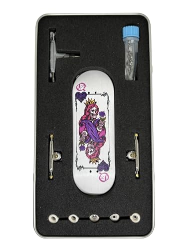 LEEFAI 32 mm Pro Griffbrett-Komplett-Set, 32 x 96 mm Ahornholz-Deck mit UV-Druckgrafik, Pro G4-Finger-Skateboard-Achsen, Urethan-Lagerrädern, Op3ra V3-Queen of Hearts von LEEFAI