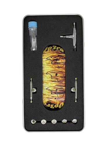 LEEFAI Pro Fingerboard Complete Set 34 * 96mm Wood Deck UV Printing - Leefai 4.0 mini Finger Skateboard Trucks & 5 fingerskateboard Urethane Bearing Wheels-Op3ra V3-Inferno von LEEFAI