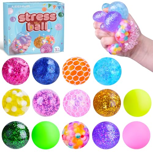 Mini Stressbälle 14 Stück Antistressball, Squishy Stressball für Geschenke für Geburtstagsfeiern Ostern Füller, Fidget Stress Ball 14 Pcs für ADHS, Angst, OCD Angst abbauen und Beruhigung von LEEHUR