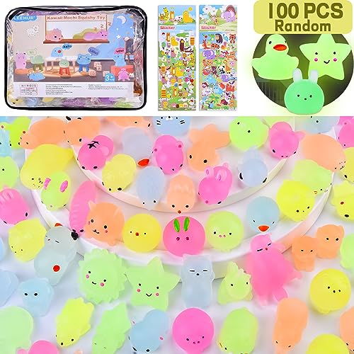 Squishy Kawaii Set 100 Stück Mochi Mini Squeeze Spielzeug Squishies Mesh Ball Anti Stress Spielzeug Party Geschenke Dekoration für Jungen und Mädchen, Leuchtend Squeeze(Zufälliger Stil und Farbe von LEEHUR