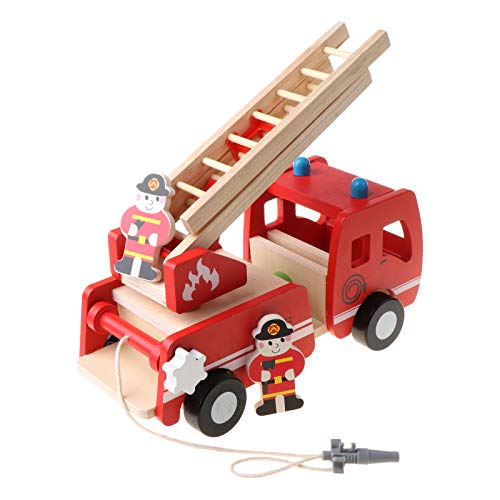 LEEINTO Holz LKW Mit Feuerwehrmann Spielfigur Buntes Spielset Spielzeug Aus Holz Montessori Spielzeug Für Kleinkinder von LEEINTO