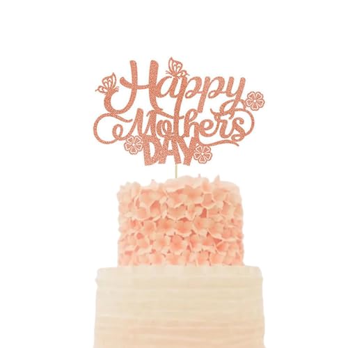 10 Stück Happy Mother's Day Glitter Cake Topper Party Dekoration mit Schmetterling Blume Kuchen Topper für Mutter Party Supplies Muttertag Kuchen Dekoration (Roségold) von LEEMASING