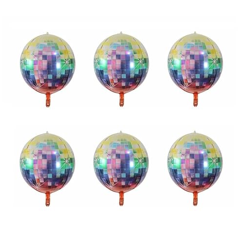 6 Stück 4D-Luftballons, 55,9 cm, Disco-Ballons, Folienballons für Hochzeit, Geburtstag, Babyparty, Party (bunte Disco) von LEEMASING
