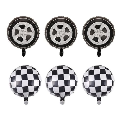 6 Stück Auto Radballons schwarz und weiß kariert Luftballons für Babyparty, Geburtstag, Abschlussfeier, Halloween, Themen-Dekorationen (1) von LEEMASING