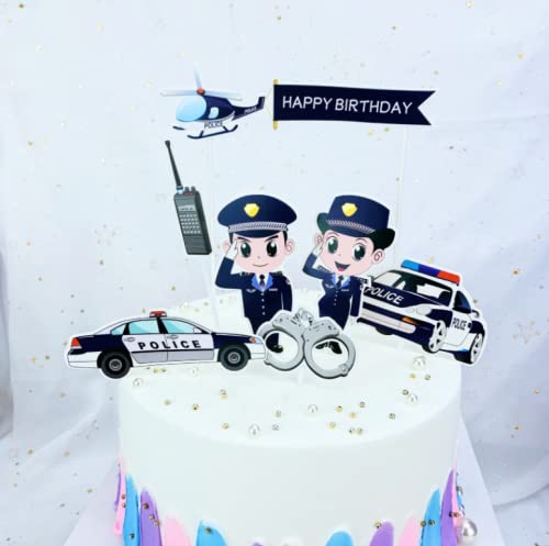 7 Stück Polizei-Kuchendekoration für Auto, Kuchendekoration, Happy Birthday, Polizisten, Geburtstagsparty-Dekorationen für Geburtstagsparty oder Babyparty von LEEMASING