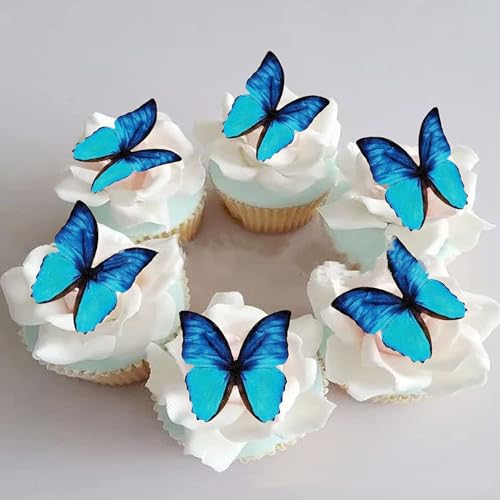 Essbare Oblaten-Schmetterlinge für Brautparty, Hochzeitstag, Babyparty, Geburtstagsparty, Blau, 48 Stück Essbare Oblaten-Schmetterlinge für Brautparty, Hochzeitstag, Babyparty, Geburtstagsparty, Blau, 48 Stück von LEEMASING