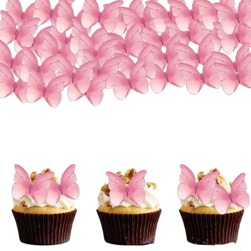 Essbare Oblaten-Schmetterlinge für Brautparty, Hochzeitstag, Babyparty, Geburtstagsparty, Rosa, 48 Stück Essbare Oblaten-Schmetterlinge für Brautparty, Hochzeitstag, Babyparty, Geburtstagsparty, Rosa, 48 Stück von LEEMASING