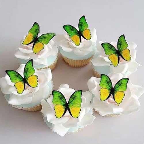 Essbare Oblaten-Schmetterlinge für Brautparty, Hochzeitstag, Babyparty, Geburtstagsparty (Gelbgrün), 48 Stück von LEEMASING