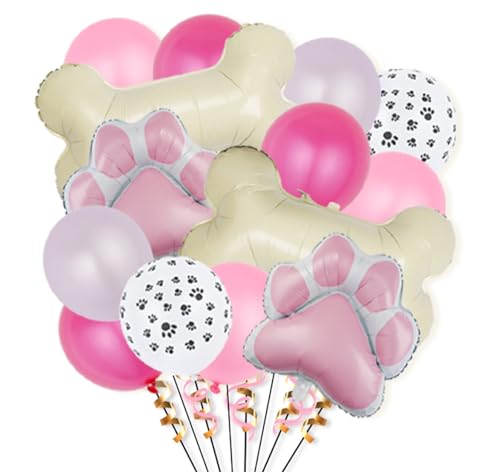 Folienballons mit großen Pfotenknochen, 14 Stück, Geburtstagsparty-Zubehör für Haustiere, Hunde, Welpen, Geburtstagsparty-Dekorationen, Zubehör (Rosa) von LEEMASING