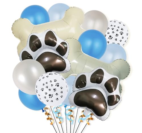 Folienballons mit großen Pfotenknochen, 14 Stück, Geburtstagsparty-Zubehör für Haustiere, Hunde, Welpen, Geburtstagsparty-Dekorationen, Zubehör (blau) von LEEMASING