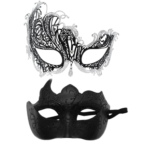 LEEMASING 2 Stück Paar Maskerade Prinzessin Augenmaske Sexy Metall Maske mit Strass Maske für Party Dekor (Schwarz 10) von LEEMASING