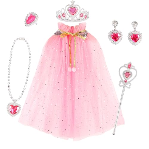 LEEMASING 6-teiliges Prinzessinnen-Kleiderset für Geburtstagsfeiern, Halloween, Feiertagsaufführungen (Rosa) von LEEMASING