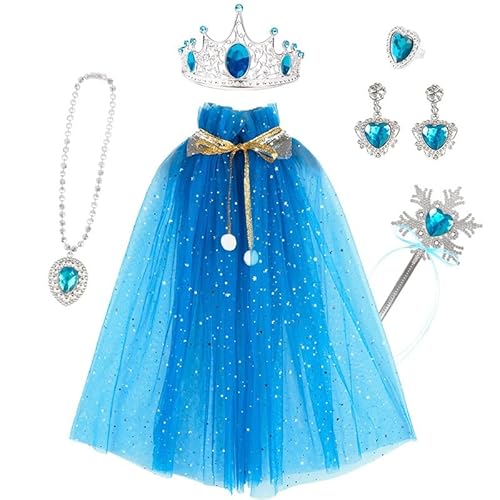 LEEMASING 6-teiliges Prinzessinnen-Kleiderset für Geburtstagsfeiern, Halloween, Feiertagsaufführungen (blau) von LEEMASING