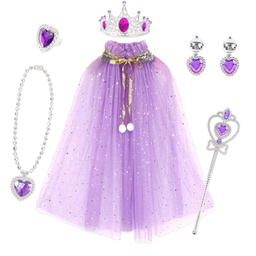 LEEMASING 6-teiliges Prinzessinnen-Kleiderset für Geburtstagsfeiern, Halloween, Feiertagsaufführungen (lila) von LEEMASING