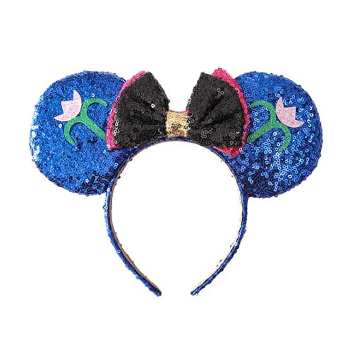 LEEMASING Glitzernde Maus Deluxe Ohren Stirnband Pailletten für Jungen Mädchen Frauen Cosplay Kostüm Prinzessin Party Geburtstag Weihnachten Party Dekorationen (Blau Schwarz) von LEEMASING