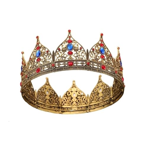 LEEMASING Große Königskrone, Metall, Herren-Haarschmuck, hohles Design, exquisite Kopfbedeckung für Geburtstag, Quinceanera, Festzug, Party, Abschlussball, Kostüm (Dunkelgold mit rotem blauem Stein) LEEMASING Große Königskrone, Metall, Herren-Haarschmuck, hohles Design, exquisite Kopfbedeckung für Geburtstag, Quinceanera, Festzug, Party, Abschlussball, Kostüm (Dunkelgold mit rotem blauem Stein) von LEEMASING
