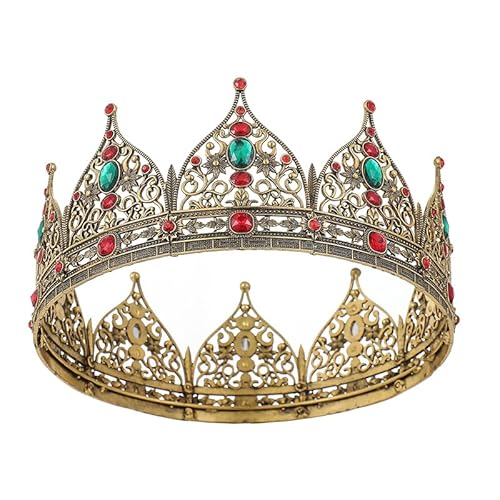 LEEMASING Große Königskrone, Metall, Herren-Haarschmuck, hohles Design, exquisite Kopfbedeckung für Geburtstag, Quinceanera, Festzug, Party, Abschlussball, Kostüm (dunkelgold mit rot-grünem Stein) LEEMASING Große Königskrone, Metall, Herren-Haarschmuck, hohles Design, exquisite Kopfbedeckung für Geburtstag, Quinceanera, Festzug, Party, Abschlussball, Kostüm (dunkelgold mit rot-grünem Stein) von LEEMASING