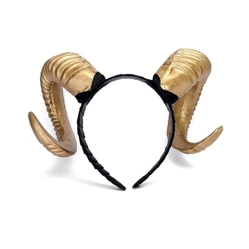 LEEMASING Halloween Gothic Teufel Stirnband Schafhorn Haarband Cosplay Zubehör für Party Dekoration Cosplay Kostüm Kopfbedeckung (Gold) von LEEMASING