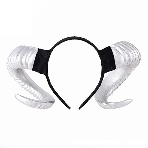 LEEMASING Halloween Gothic Teufel Stirnband Schafhorn Haarband Cosplay Zubehör für Party Dekoration Cosplay Kostüm Kopfbedeckung (Silber) von LEEMASING