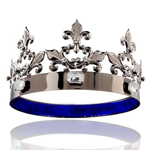 LEEMASING Herren König Königin Royal Barock Prinz Krone Runde Krone Haarschmuck für Kostüm Party Halloween Festzug Hochzeit (Schwarz mit weißem Stein) von LEEMASING