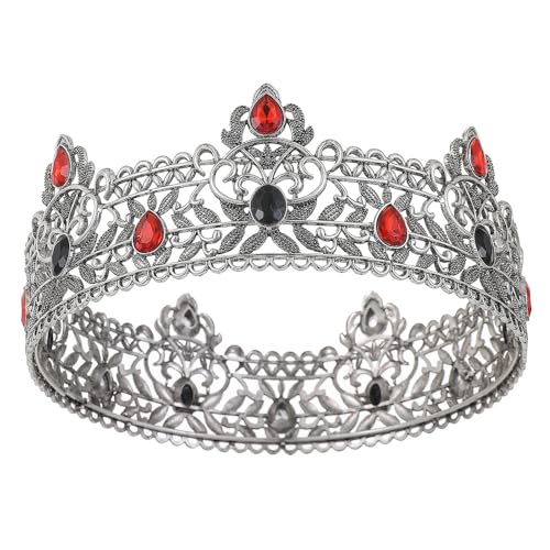 LEEMASING Herrenkrone, Metall, Erwachsene, Herren, Geburtstag, Abschlussball, Heimkehr, Party, Königskrone für Cosplay, Hochzeit (Dunkelsilber mit buntem Stein, 1) von LEEMASING