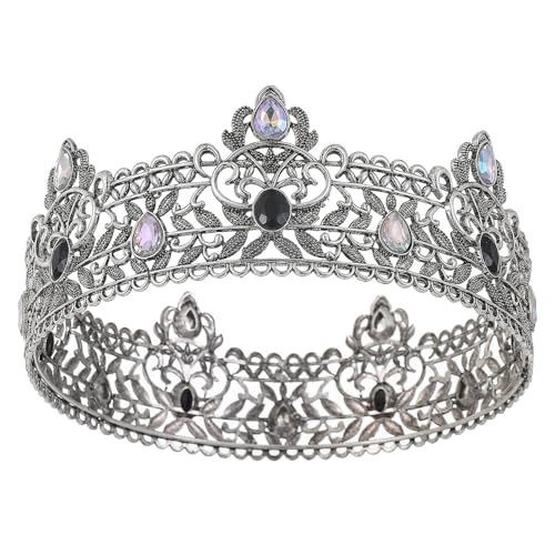 LEEMASING Herrenkrone, Metall, Erwachsene, Herren, Geburtstag, Abschlussball, Heimkehr, Party, Königskrone für Cosplay, Hochzeit (Dunkelsilber mit buntem Stein, 2) von LEEMASING