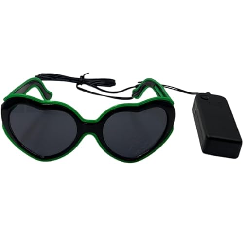 LEEMASING Herzförmige EL Leuchtbrille LED Leuchtende Brille für Geburtstag Hochzeit Neujahr Cosplay Weihnachten (Dunkelgrün) von LEEMASING