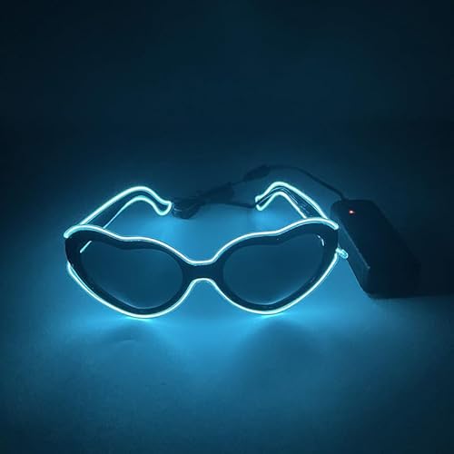 LEEMASING Herzförmige EL Leuchtbrille LED Leuchtende Brille für Geburtstag Hochzeit Neujahr Cosplay Weihnachten (Hellblau) von LEEMASING