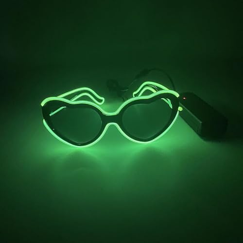 LEEMASING Herzförmige EL Leuchtbrille LED Leuchtende Brille für Geburtstag Hochzeit Neujahr Cosplay Weihnachten (Hellgrün) von LEEMASING