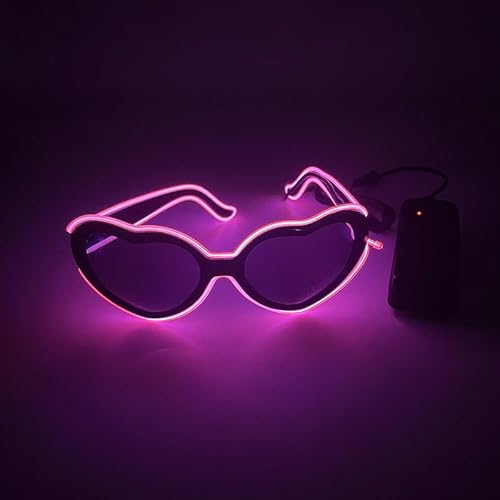 LEEMASING Herzförmige EL Leuchtbrille LED Leuchtende Brille für Geburtstag Hochzeit Neujahr Cosplay Weihnachten (Rosa) von LEEMASING