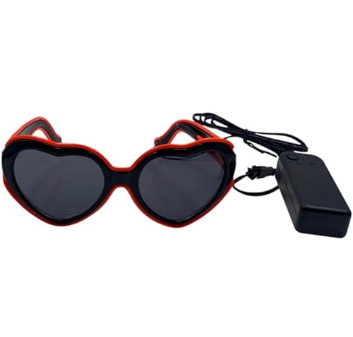 LEEMASING Herzförmige EL Leuchtbrille LED Leuchtende Brille für Geburtstag Hochzeit Neujahr Cosplay Weihnachten (Rot) von LEEMASING