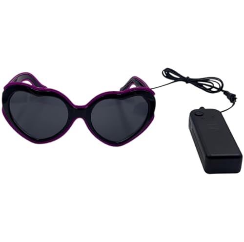 LEEMASING Herzförmige EL Leuchtbrille LED Leuchtende Brille für Geburtstag Hochzeit Neujahr Cosplay Weihnachten (lila) von LEEMASING