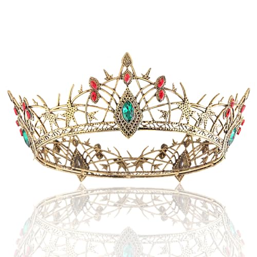 LEEMASING King Queen Metallkrone Strass Kristall Krone für Abschlussball, Theater, Geburtstag, Feiern, Halloween, Cosplay (Dunkelgold) von LEEMASING