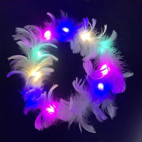 LEEMASING LED-Federkranz, Krone, Stirnband, beleuchtet, Engel-Halo-Stirnband für Hochzeit, Weihnachten, Halloween, Valentinstag (bunt) von LEEMASING